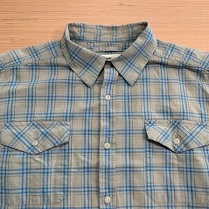 Mountain Khakis Plaid Long Sleeve Button Up Mens L Gray‎ Blue Outdoor 11439 FLAW